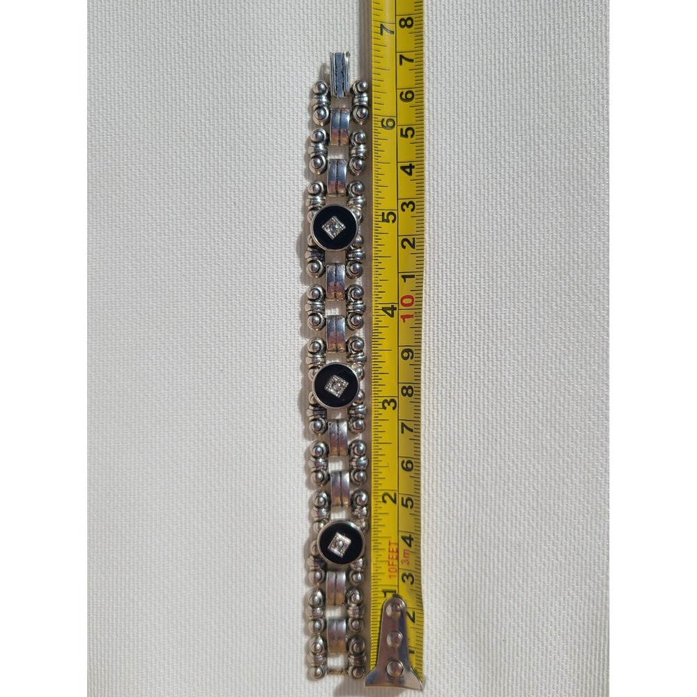 Silver Tone Black Bracelet / No Markings - Picture 4 of 6